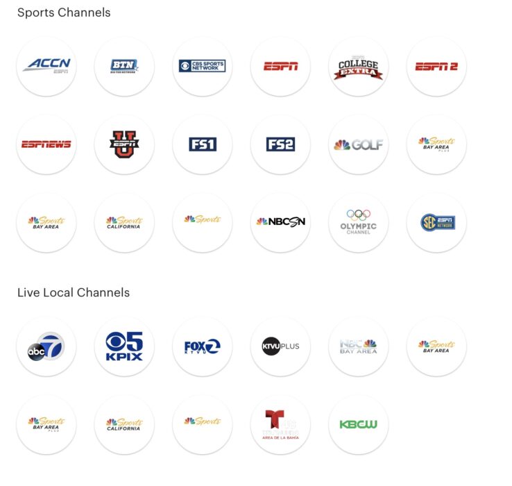 Hulu Sports Stations and Local stations